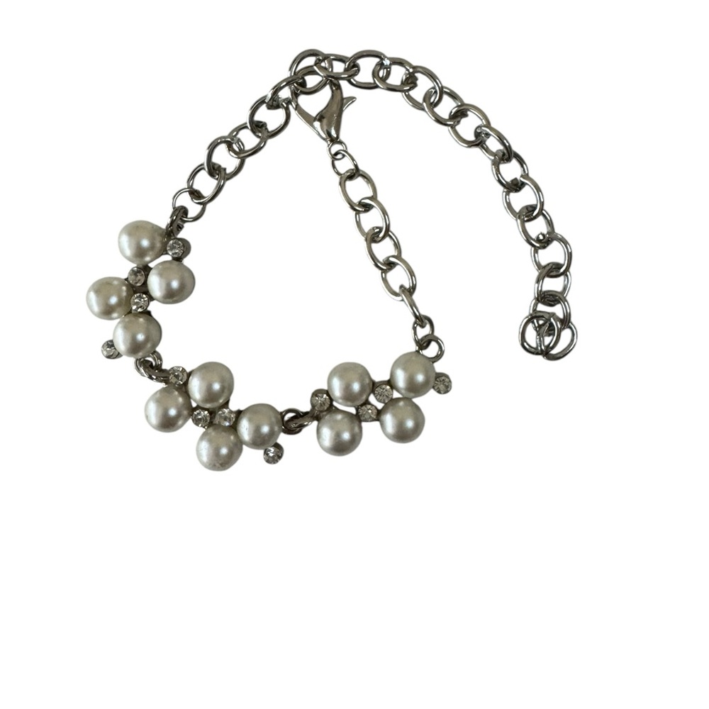 Silver Faux Pearl Rhinestone Bracelet Glam Chic Classy Chunky Charm